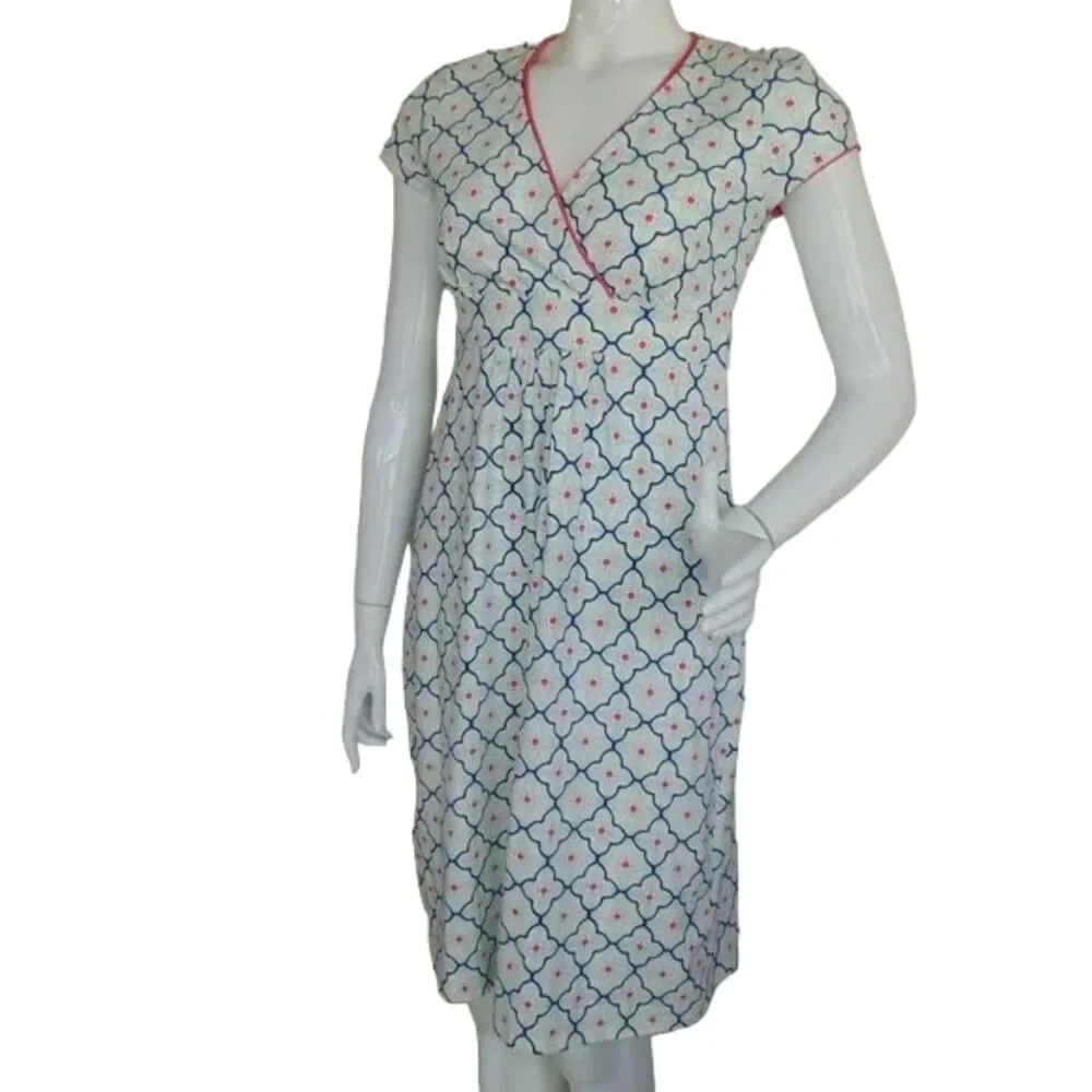 Boden Jersey Dress, 6R, White/Blue, Geometric/Tiled print, Short sleeves - Picture 3 of 12
